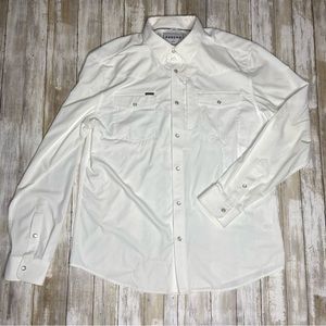 Poncho Fishing Mens L Slim Fit White Pearl Snap Performance Long Sleeve